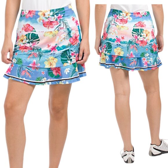 Lucky In Love, Women’s ‘Bloom Ruche' Golf Skort, Tennis, Pickleball, Blue Medium - Picture 1 of 17